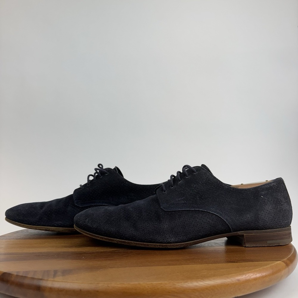 Mens Prada Navy Blue Perforated Suede Plain Toe Dress Shoes Oxfords Size 9 D GUC - Picture 2 of 8
